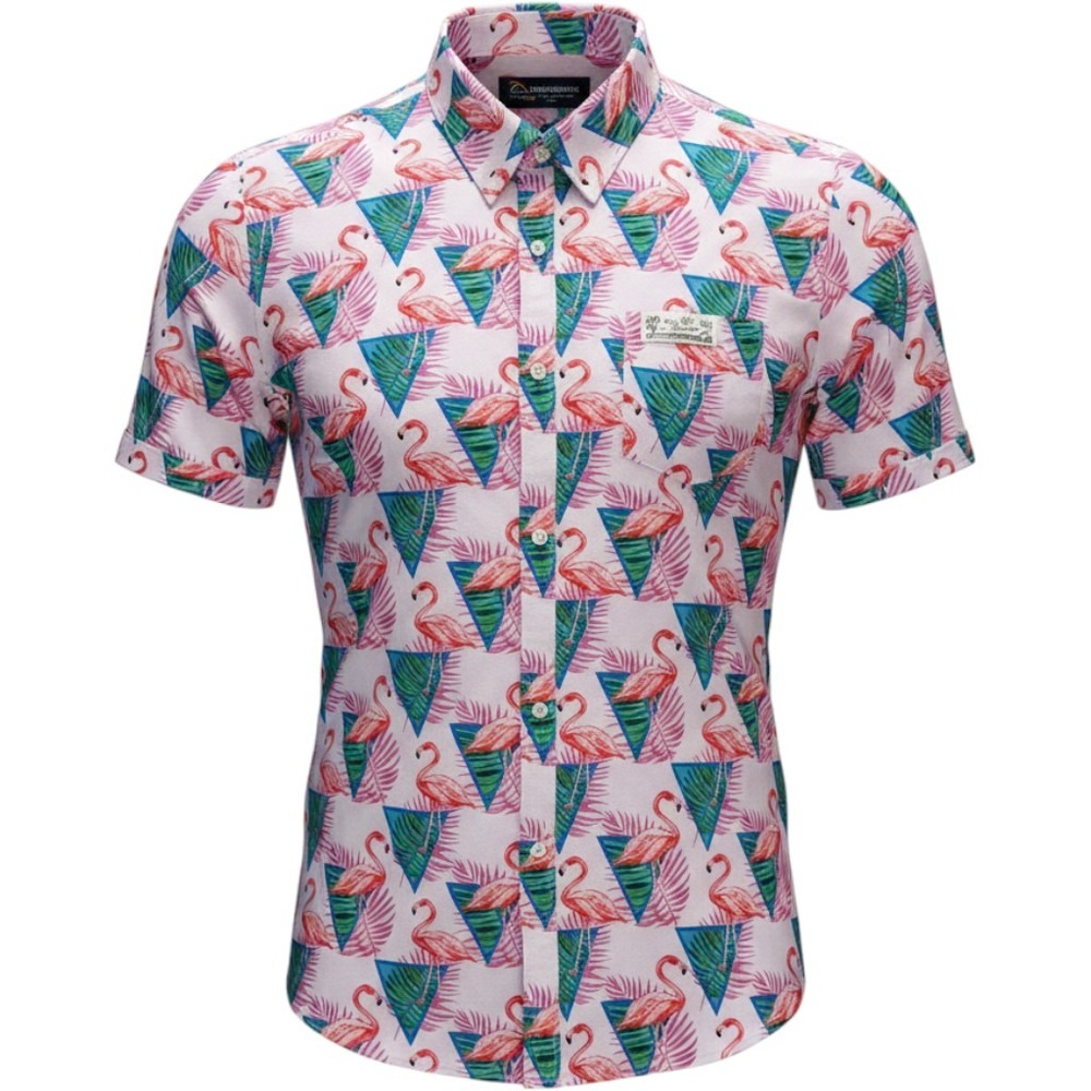 Party Shirt International Mens 3XL Flamingo Tropical Print Button Down Shirt